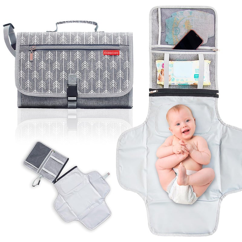 KiddyCare Portable Diaper Changing Pad for Baby Travel | Portable Changing mat for Newborn Baby Girl & Boy | Waterproof Foldable Nappy Changing Mat with Smart Wipes Pocket - Image 1